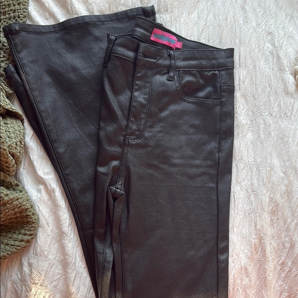 Edikted Luna Faux Leather Flare Jeans